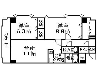 大通南8マンション(2LDK/9階)の間取り写真