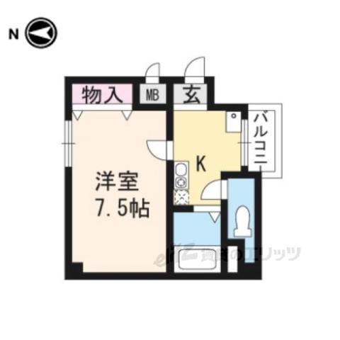 ビクトワール二条(1K/1階)の間取り写真