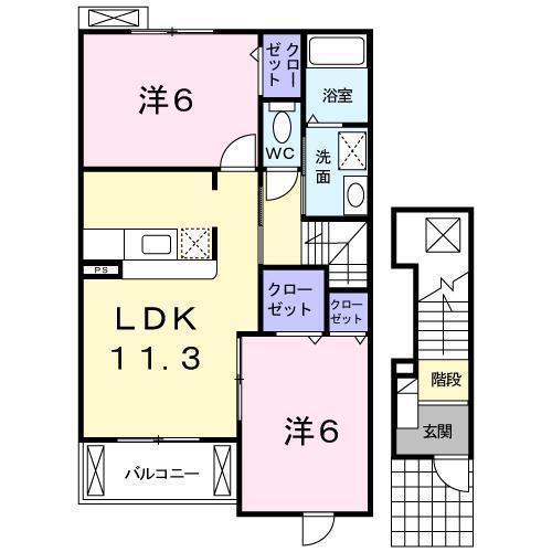 リヴィエール ロジュマン(2LDK/2階)の間取り写真