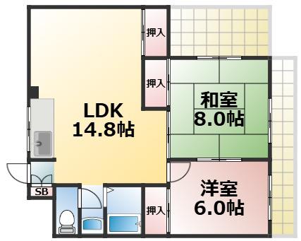 シャンボール今里II番館(2LDK/2階)の間取り写真