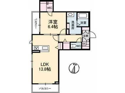 グランベレオ鷹匠(1LDK/2階)の間取り写真
