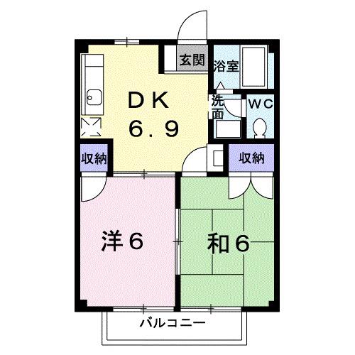 ニューシティ三輪(2DK/1階)の間取り写真