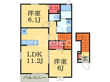 サニーベル2(2LDK/2階)の間取り写真