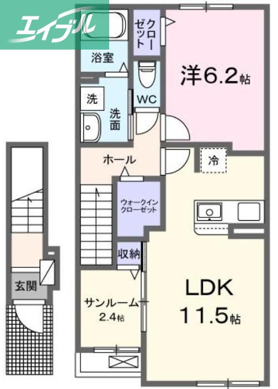 リバーサイドパレス I(1LDK/2階)の間取り写真