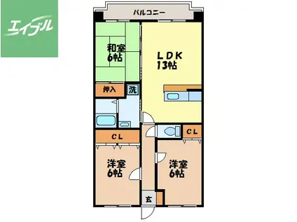 ハイネスアオヤマ横尾(3LDK/4階)の間取り写真