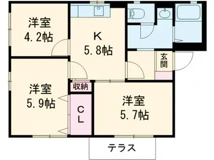 宝ハイツ8(3K/1階)の間取り写真