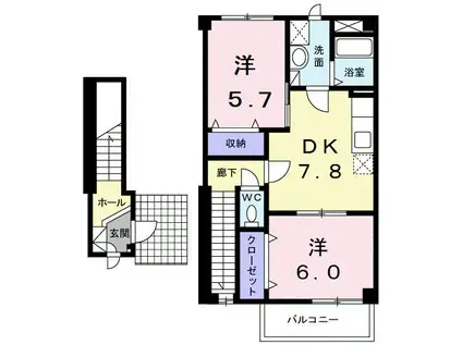 プラーサソレアード(2DK/2階)の間取り写真