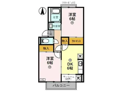 ボヌール・シャンブル(2DK/2階)の間取り写真