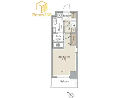 グランカーサ東中野(1K/6階)の間取り写真