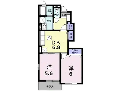 アーバンヒルズB(2DK/1階)の間取り写真