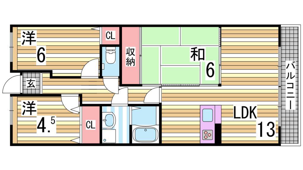 プラザハイツ二ツ屋C棟(3LDK/1階)の間取り写真