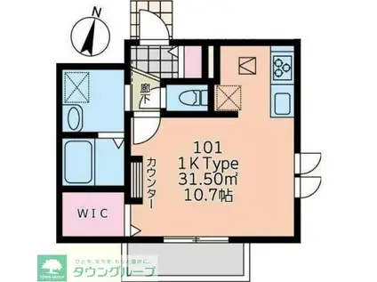 ルナピエナ北里(1K/1階)の間取り写真