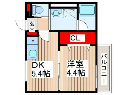 クロレ南流山II(1DK/2階)の間取り写真
