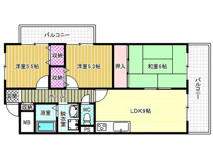 サントル ドゥ ヴィラージュ(3LDK/1階)の間取り写真