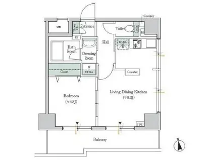 ONE ROOF FLAT TOGOSHI(1LDK/11階)の間取り写真