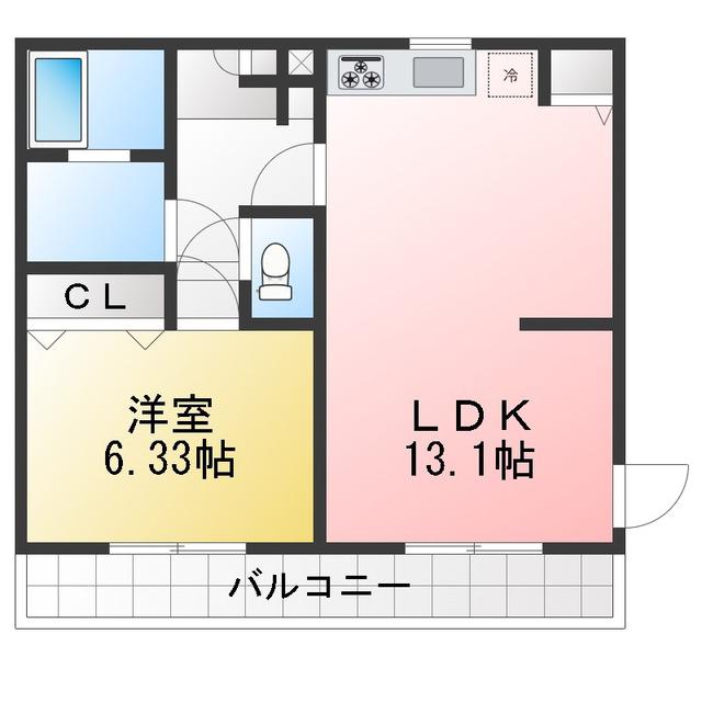古淵アパート計画B棟(1LDK/3階)の間取り写真