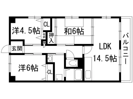 ボヌール ソシア(3LDK/5階)の間取り写真