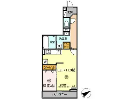 マンダリンフィールド(1LDK/2階)の間取り写真