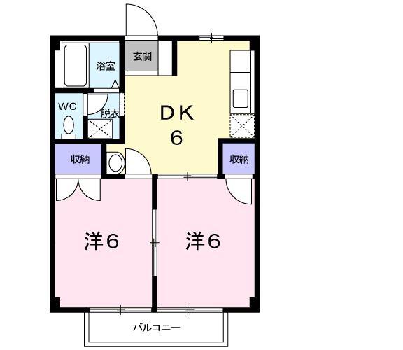 ハイツ山本(2DK/1階)の間取り写真