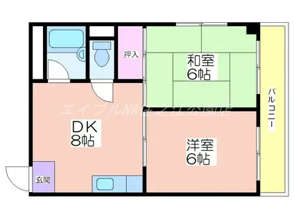 ウィステリア北島2号館(2DK/3階)の間取り写真