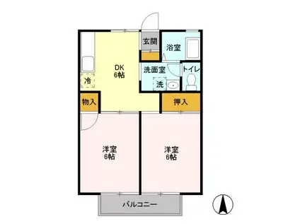 ハイメゾン桜ヶ丘(2DK/1階)の間取り写真