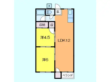 置田第2ハイツ(2LDK/3階)の間取り写真