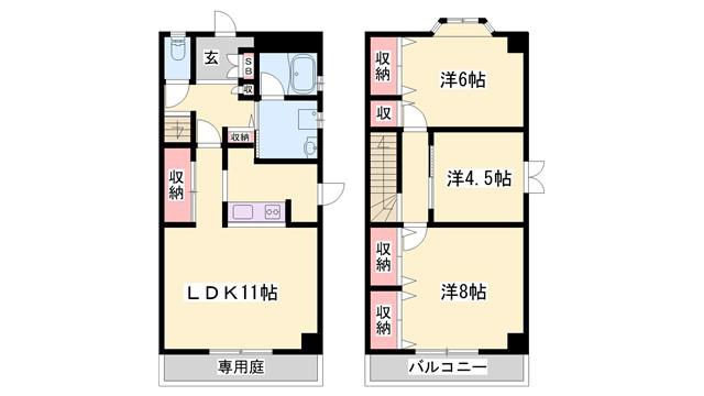 ルミエール龍野A(3LDK/1階)の間取り写真