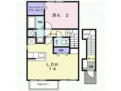 リバーサイドTSUMURA2(1LDK/2階)の間取り写真