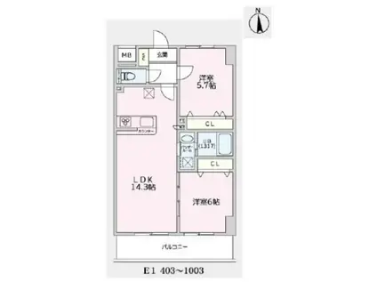 ノース TRUST(2LDK/5階)の間取り写真