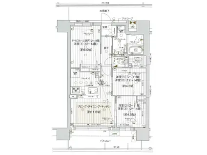 プレサンスロジェ天王寺ザ・レジデンス(3LDK/4階)の間取り写真