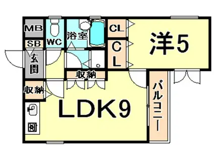 ベル甲子園口III(1LDK/2階)の間取り写真