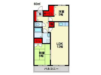 ブルーム三ヶ森(2LDK/1階)の間取り写真