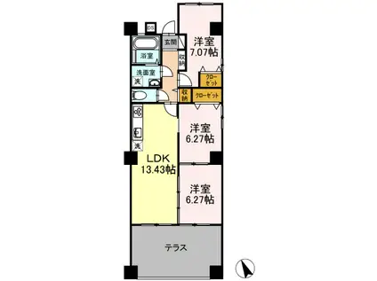 リーベルコート(3LDK/3階)の間取り写真