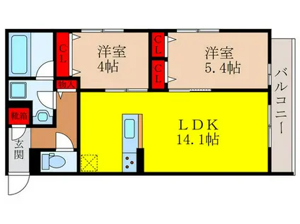 D-RESIDENCE宇保町(2LDK/3階)の間取り写真