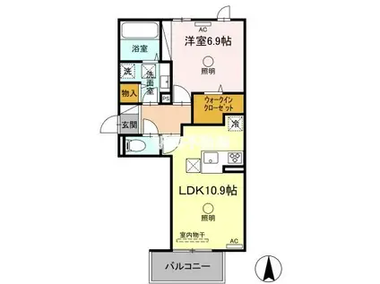 ルピナスシーサイド D棟(1LDK/3階)の間取り写真