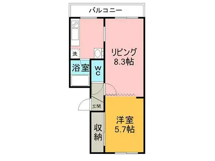 コーポリバーサイド(1LDK/1階)の間取り写真