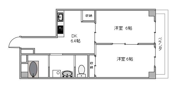 政美マンション(2DK/6階)の間取り写真