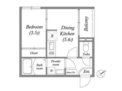 ブライト伏見(1DK/3階)の間取り写真
