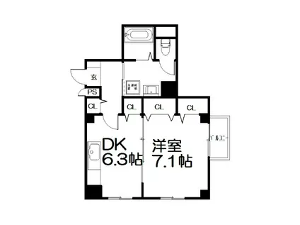 ウィズナスコート宝ヶ池(1DK/2階)の間取り写真