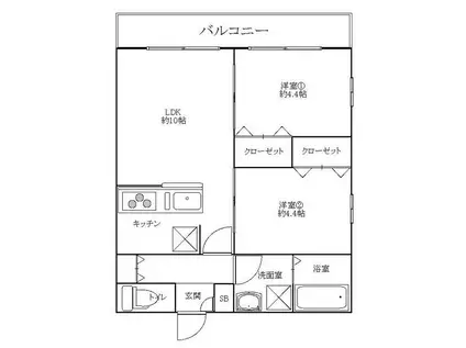 センチュリーオークB(2LDK/1階)の間取り写真