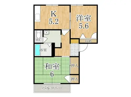 ルミナスコートトヨク B棟(2K/2階)の間取り写真