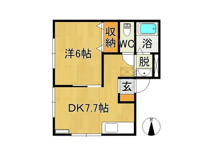 メゾンパルジュII(1DK/2階)の間取り写真