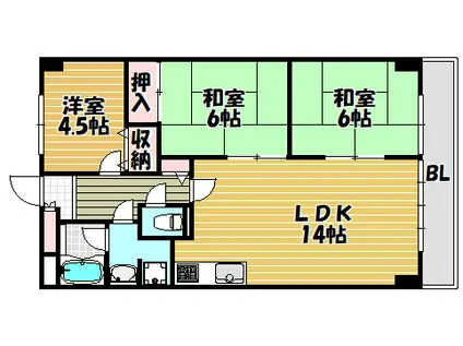 パークメゾン三箇弐番館(3LDK/1階)の間取り写真