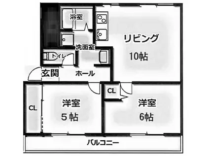 高津橋農住団地 E棟(2LDK/5階)の間取り写真