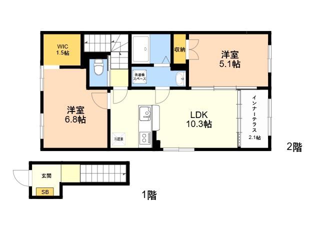 伊都ハイツ(2LDK/2階)の間取り写真