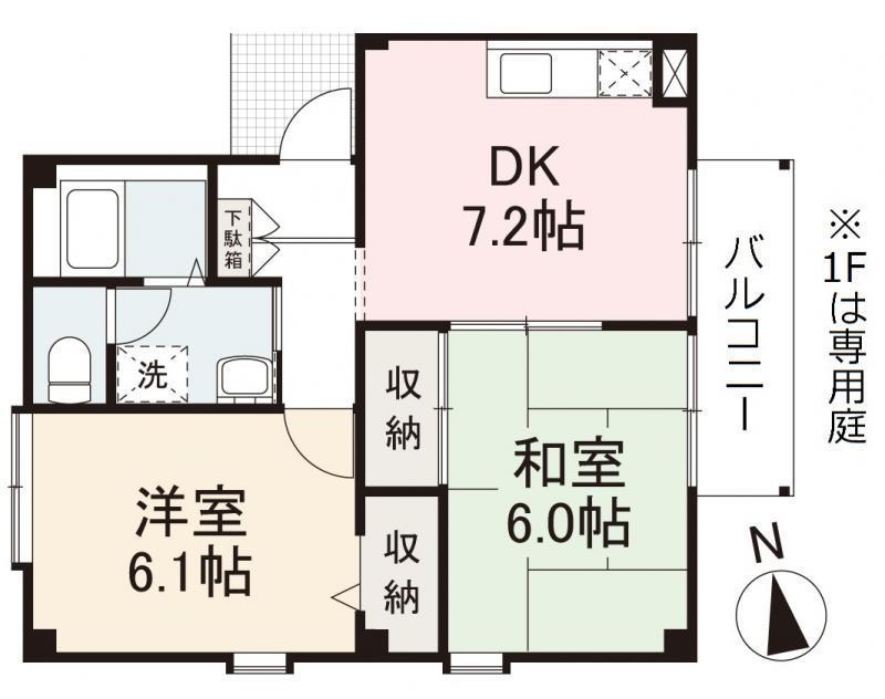 フォブールうえむらA・B(2DK/1階)の間取り写真