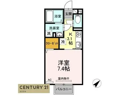 カレッジタウン E棟(1K/2階)の間取り写真