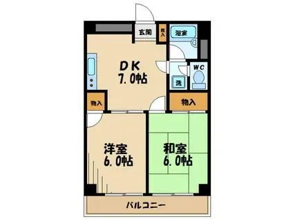 京王線 分倍河原駅 徒歩8分 3階建 築38年(2DK/2階)の間取り写真
