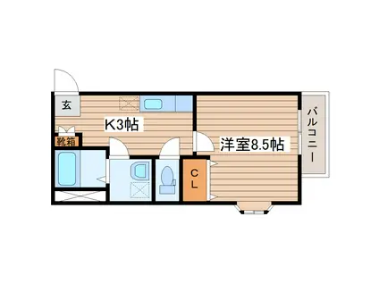 シャトルクレスト向山(1K/2階)の間取り写真