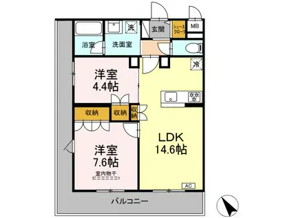 CINZA若林(2LDK/3階)の間取り写真